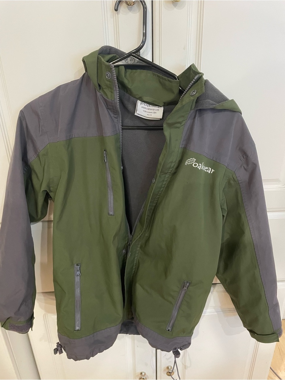 Oaki Kids Olive & Gray fleece lined Waterproof Jacket